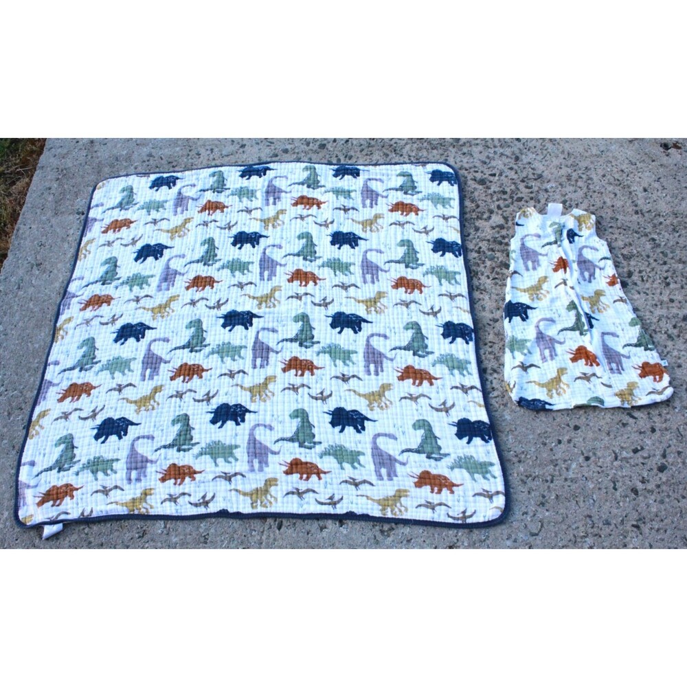 Baby Quilt Blanket Little Unicorn Muslin Linen DINOSAUR Thick w/Small Sleep Sack